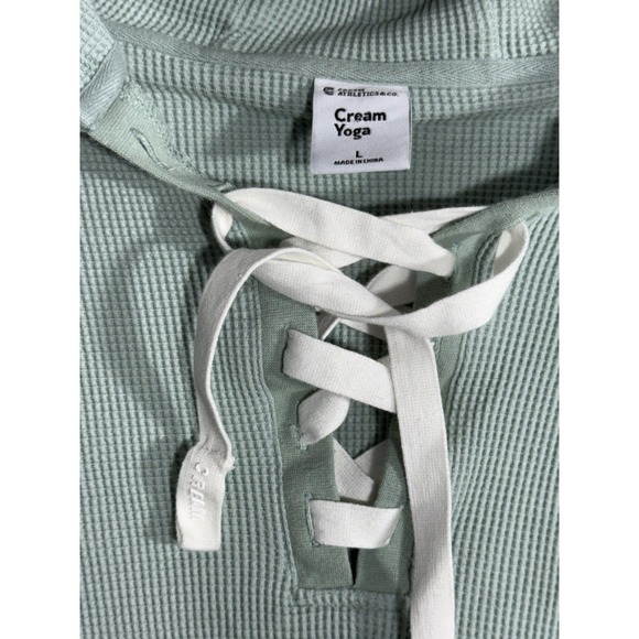 Cream Tops - Mint Green Henley High Low Cropped Hoodie Made By Cream Athletics Front Ties Lg